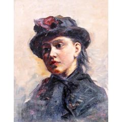 Young Lady with a Hat Painting Reproduction