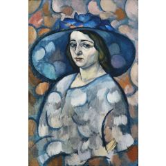Lady in a Blue Hat Painting Reproduction