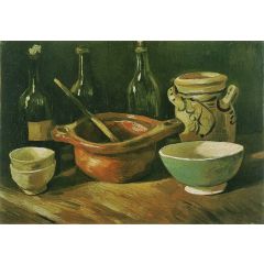 Still Life with Eathenware and Bottles Painting Reproduction