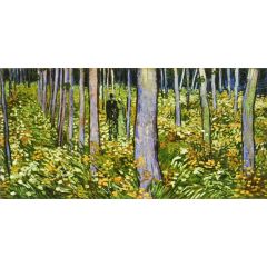 Couple Walking between Rows of Trees Painting Reproduction