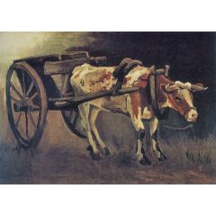 Cart with Red and White Ox Painting Reproduction