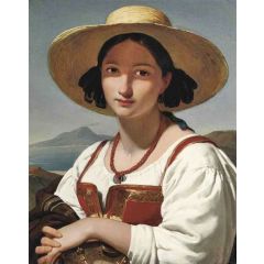 Portrait of a Neapolitan Girl with Vesuvius in the Distance Painting Reproduction
