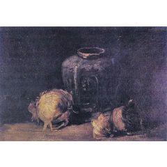 Still Life with Ginger Jar and Onions Painting Reproduction