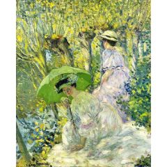 Two Young Women in a Garden Painting Reproduction