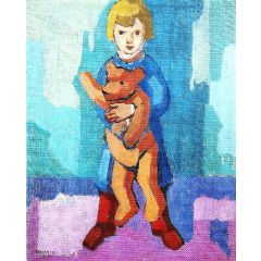 Algot with Teddy Bear Painting Reproduction