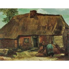 Cottage with Woman Digging Painting Reproduction