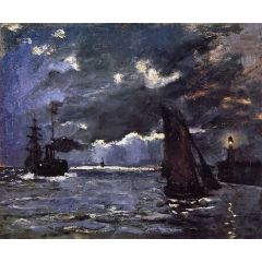 Seascape, Night Effect, also known as Seascape, Shipping by Moonlight Painting Reproduction