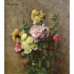 Hollyhocks without Vase Painting Reproduction