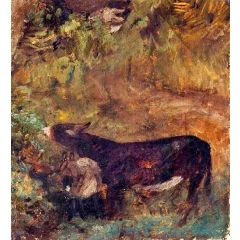 A Donkey with a Foal (study for ’The Cornfield’) Painting Reproduction