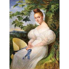 Portrait of a Young Lady with a Straw Hat Painting Reproduction
