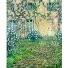 House with Roses Painting Reproduction