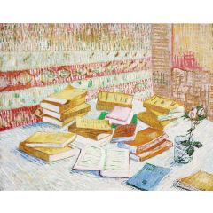 Piles of French Novels and a Glass of Rose Painting Reproduction