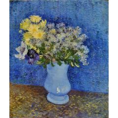 Bouquet of Flowers in a Blue Vase Painting Reproduction