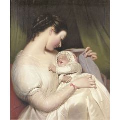 The Artist’s Wife Elizabeth with Their Daughter Mary Edith Painting Reproduction