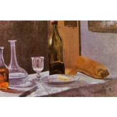 Still Life with Bottle, Carafe, Bread and Wine Painting Reproduction