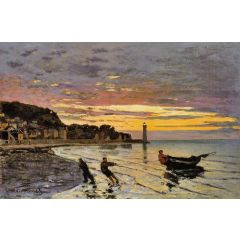 Hauling a Boat Ashore, Honfleur Painting Reproduction