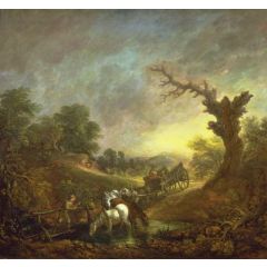 Sunset: Carthorses Drinking at a Stream Painting Reproduction