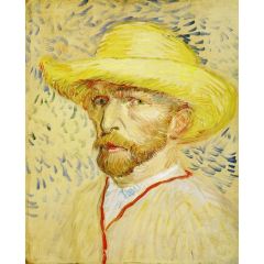 Self-Portrait with Straw Hat Painting Reproduction