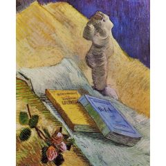 Plaster Statuette, a Rose and Two Novels Painting Reproduction