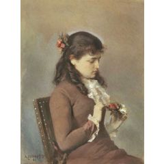 The Artist’s Daughter with Flowers Painting Reproduction