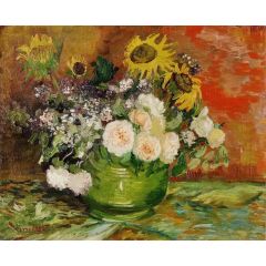 Roses and Sunflowers Painting Reproduction