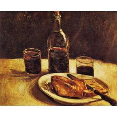 Still Life with a Plate, Glasses and Wine Bottle Painting Reproduction