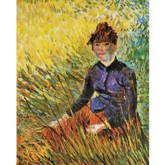 Woman Sitting in the Grass Painting Reproduction