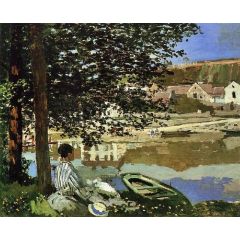 River Scene at Bennecourt Painting Reproduction