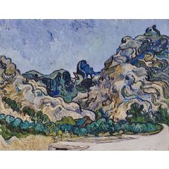 Mountains at Saint-Remy with Dark Cottage Painting Reproduction