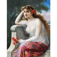 Young Beauty with Poppies Painting Reproduction