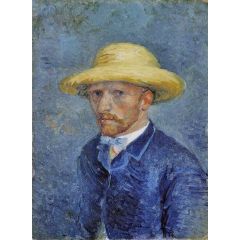 Self-Portrait with Straw Hat Painting Reproduction