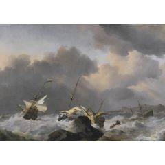 The Jupiter and Another Dutch Ship Wrecked on a Rocky Coast in a Gale Painting Reproduction