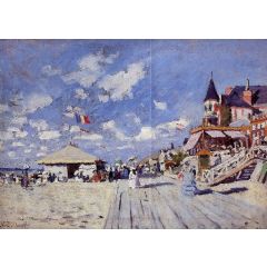The Boardwalk on the Beach at Trouville Painting Reproduction