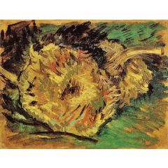 Two Cut Sunflowers, One Upside Down Painting Reproduction
