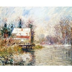 House by the Water, Snow Effect Painting Reproduction