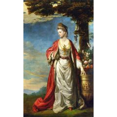 Mrs. Trecothick, Full Length, in ’Turkish’ Masquerade Dress, Beside an Urn of Flowers, in a Landscape Painting Reproduction