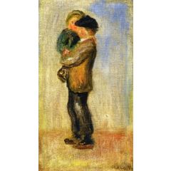 Man Carrying a Boy Painting Reproduction