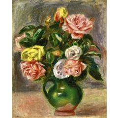 Bouquet of Roses in a Green Vase Painting Reproduction