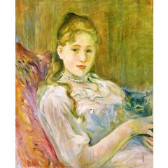 Girl with Cat Painting Reproduction