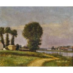 La berge du Petit-Gennevilliers et la Seine Painting Reproduction