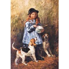 Girl with Two Hounds Painting Reproduction