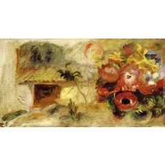 Small House, Buttercups and Diverse Flowers, study Painting Reproduction