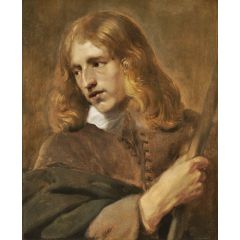 A Young Man Holding a Staff Painting Reproduction