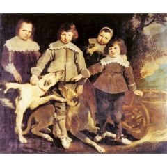 Group of Four Children Painting Reproduction