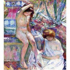 Marthe and Madame Lebasque at the Fountain Painting Reproduction