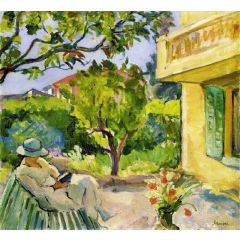 Le Cannet, Madame Lebasque Reading in the Garden Painting Reproduction