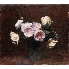 Still Life: Pink, white and yellow Roses Painting Reproduction
