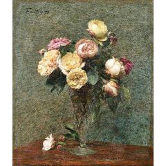 Still Life: Roses in a Glass Vase Painting Reproduction