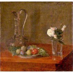 Still Life with Glass Jug, Fruit and Flowers Painting Reproduction