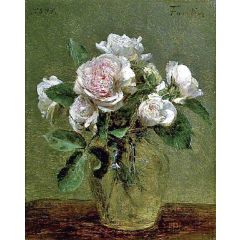 White Roses in a Glass Vase Painting Reproduction